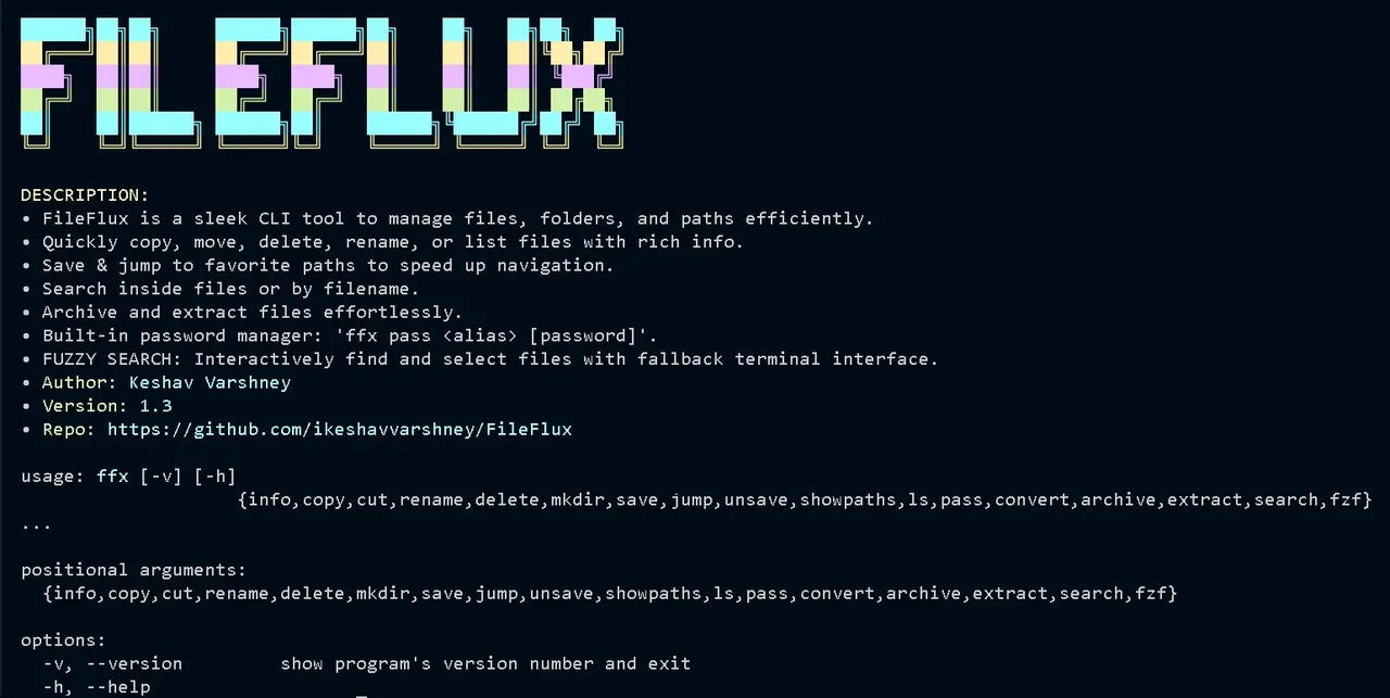 FileFlux banner and command output in a terminal