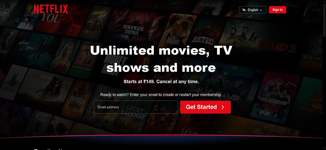 Netflix landing page clone with the hero sign-up form