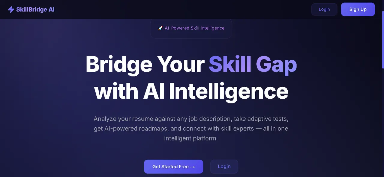 SkillBridge AI dashboard with a skill radar chart