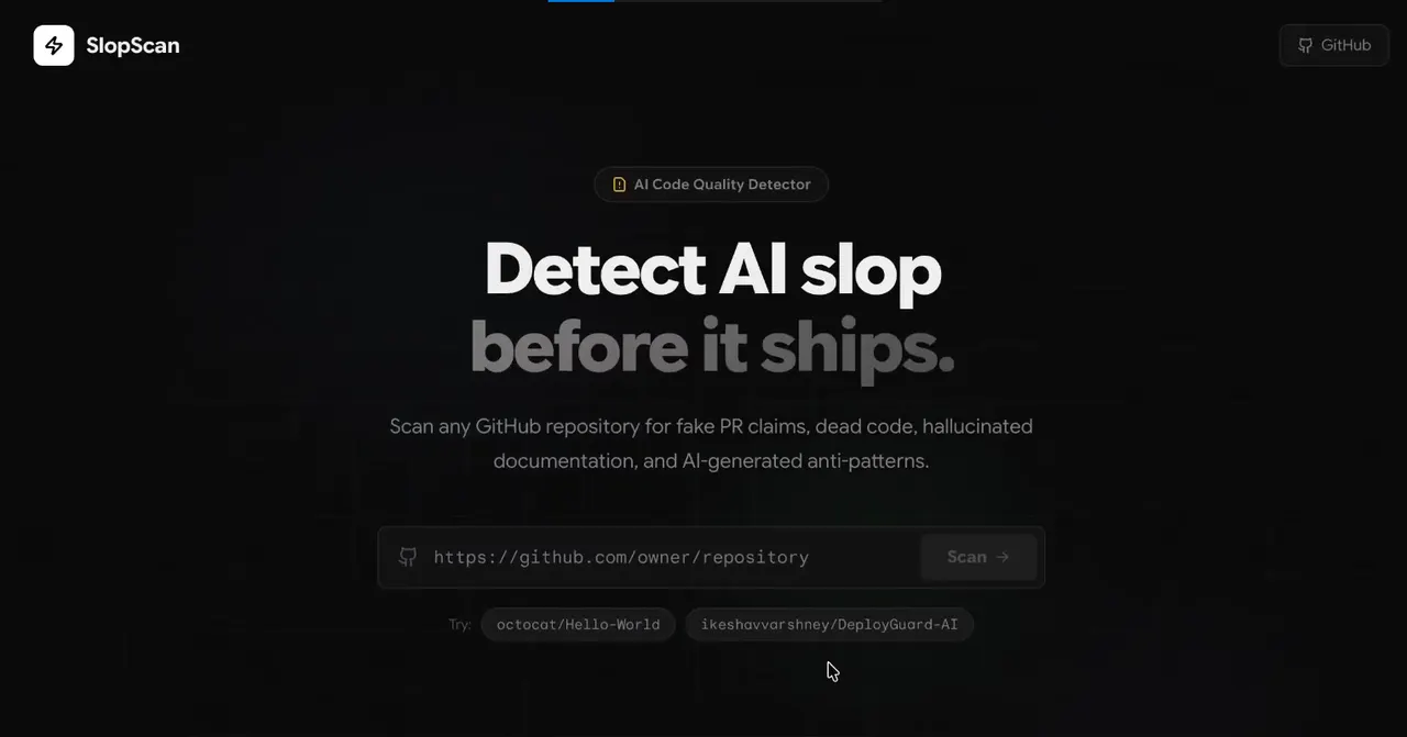 Slop Scan repository report with per-claim verdicts